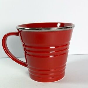 Starbucks 2007 Red Sand Pail Ceramic Coffee Cup w/ Metallic Rim 14 oz Mug
